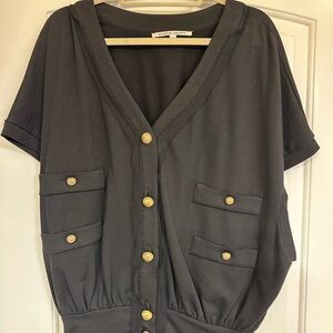 Creative Co-Op Black Short Sleeve Sweater with Gold Buttons